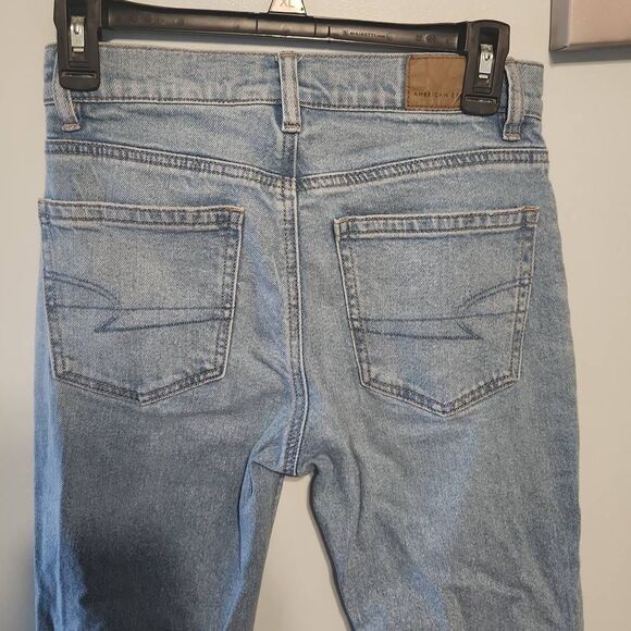 American Eagle Size 00 Super High Rise Straight Jeans Light Wash - Picture 4 of 7